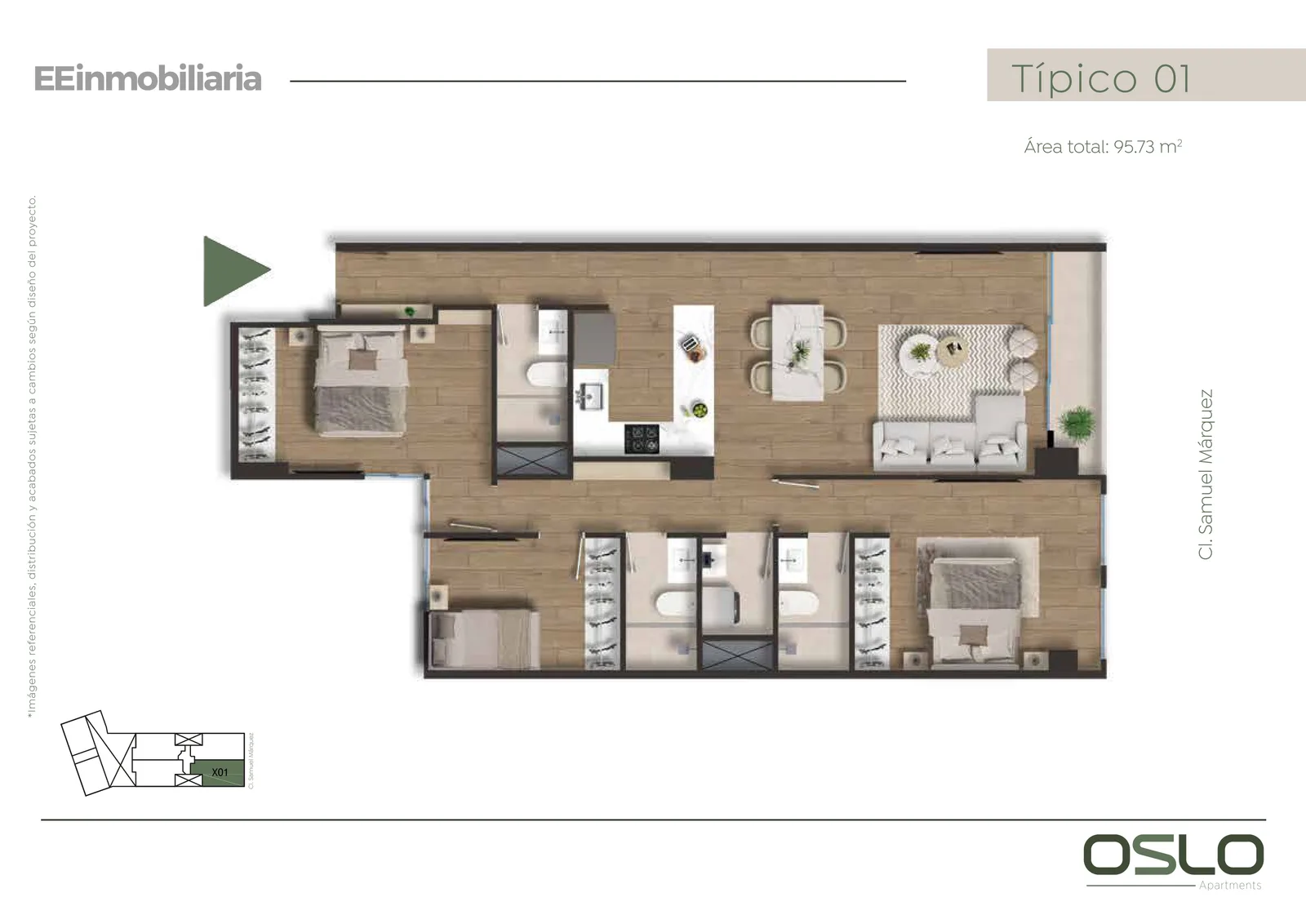 Modelo Tipo 01 · Pisos 2, 3, 4, 5, 7
