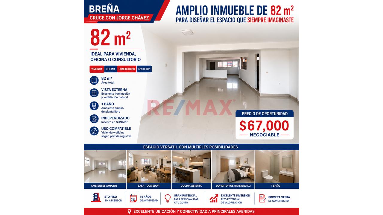 Amplio Inmueble De 82 M² Con Vista Externa | Ideal Para Vivienda, Oficina O Proyecto Personalizado | Breña