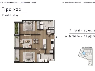 Departamento 2 dorm. 69.95 m²