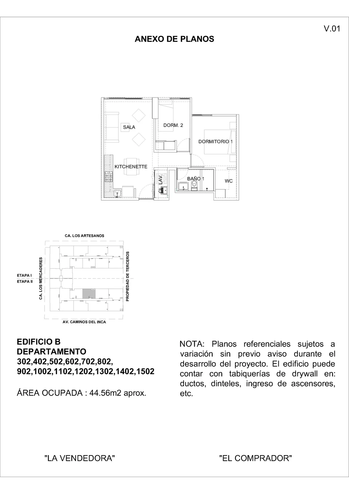 Modelo 1.5 Dormitorio + Kitchenette · Pisos 2 al 15