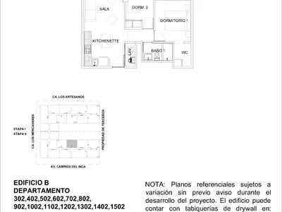 Modelo 1.5 Dormitorio + Kitchenette · Pisos 2 al 15