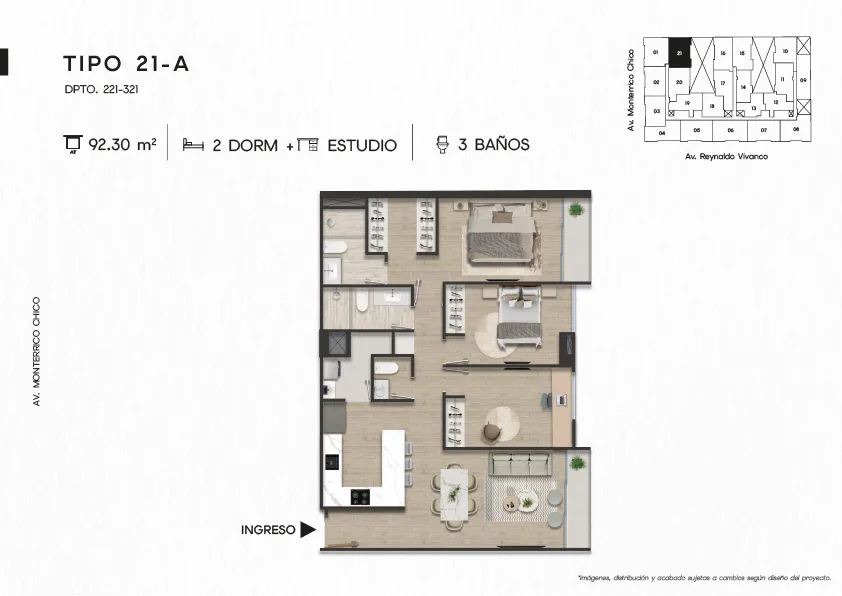 Modelo TIPICO 21-A · Pisos 2 y 3