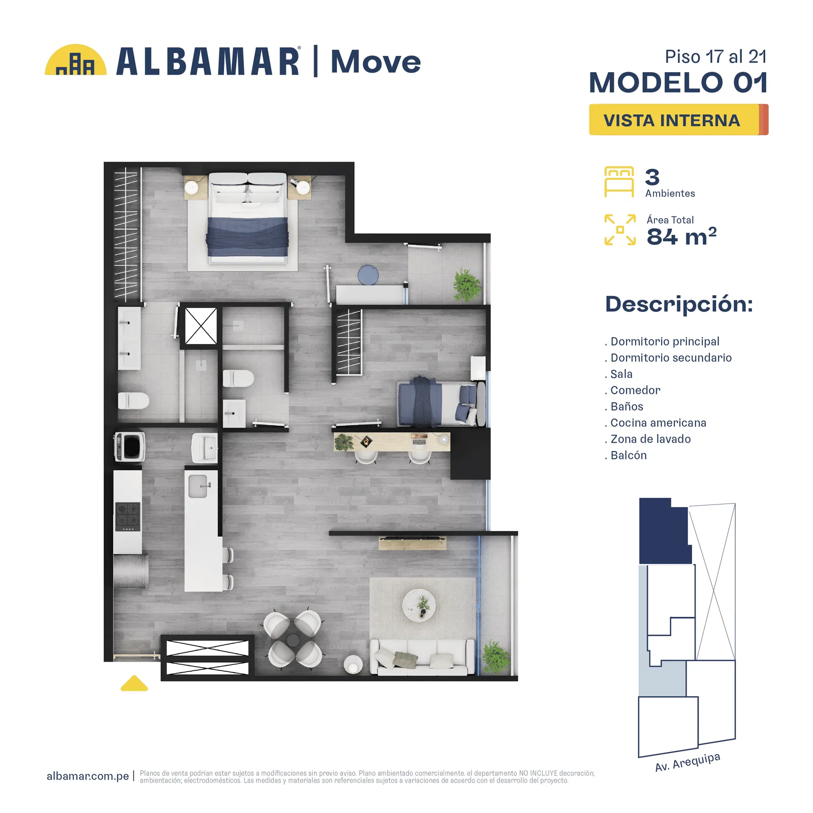 Modelo Modelo 1C · Pisos 17, 18, 19, 20, 21
