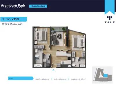 Departamento 2 dorm. 60.49 m²