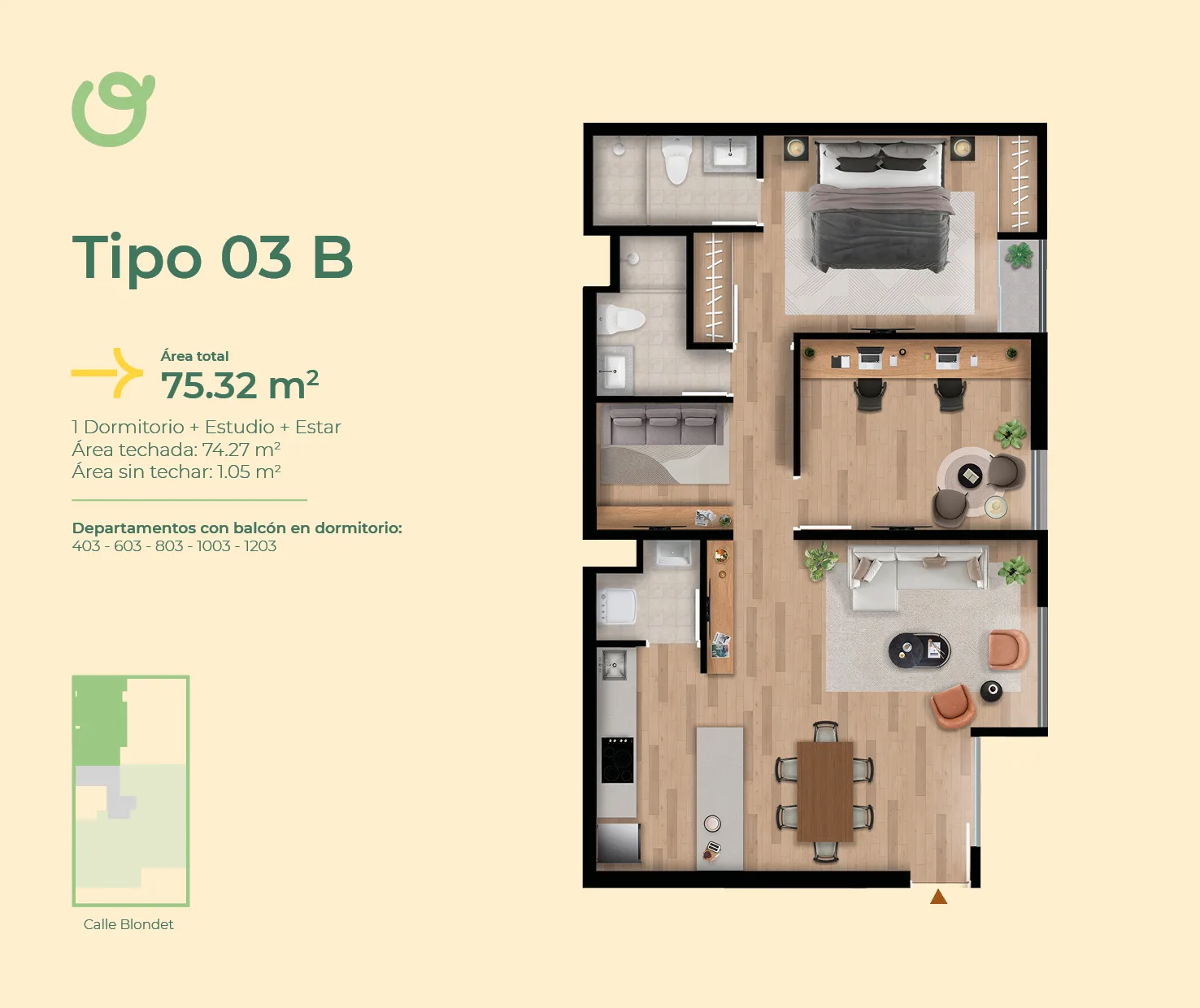 Modelo Tipo 3 B · Pisos 8 y 12