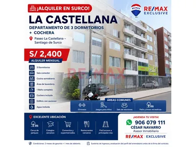 🔥 Alquiler En Surco – La Castellana | 3 Dormitorios + Cochera