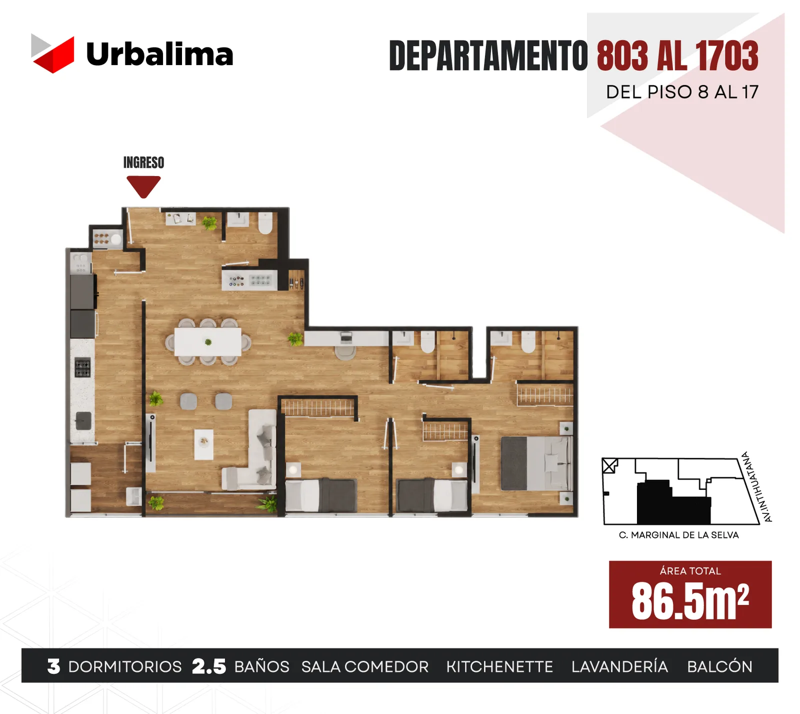 Modelo X03B · Pisos 8 al 18