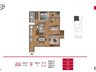 Departamento 3 dorm. 69.85 m²