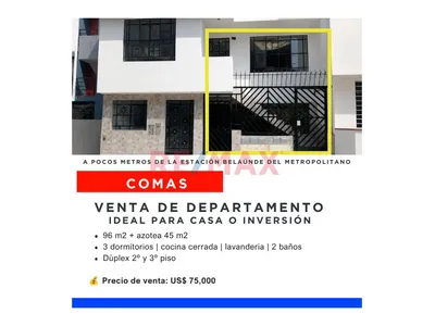 Departamento en venta · Manuel Salcedo 108, Comas · 96 m², 3 dorm.
