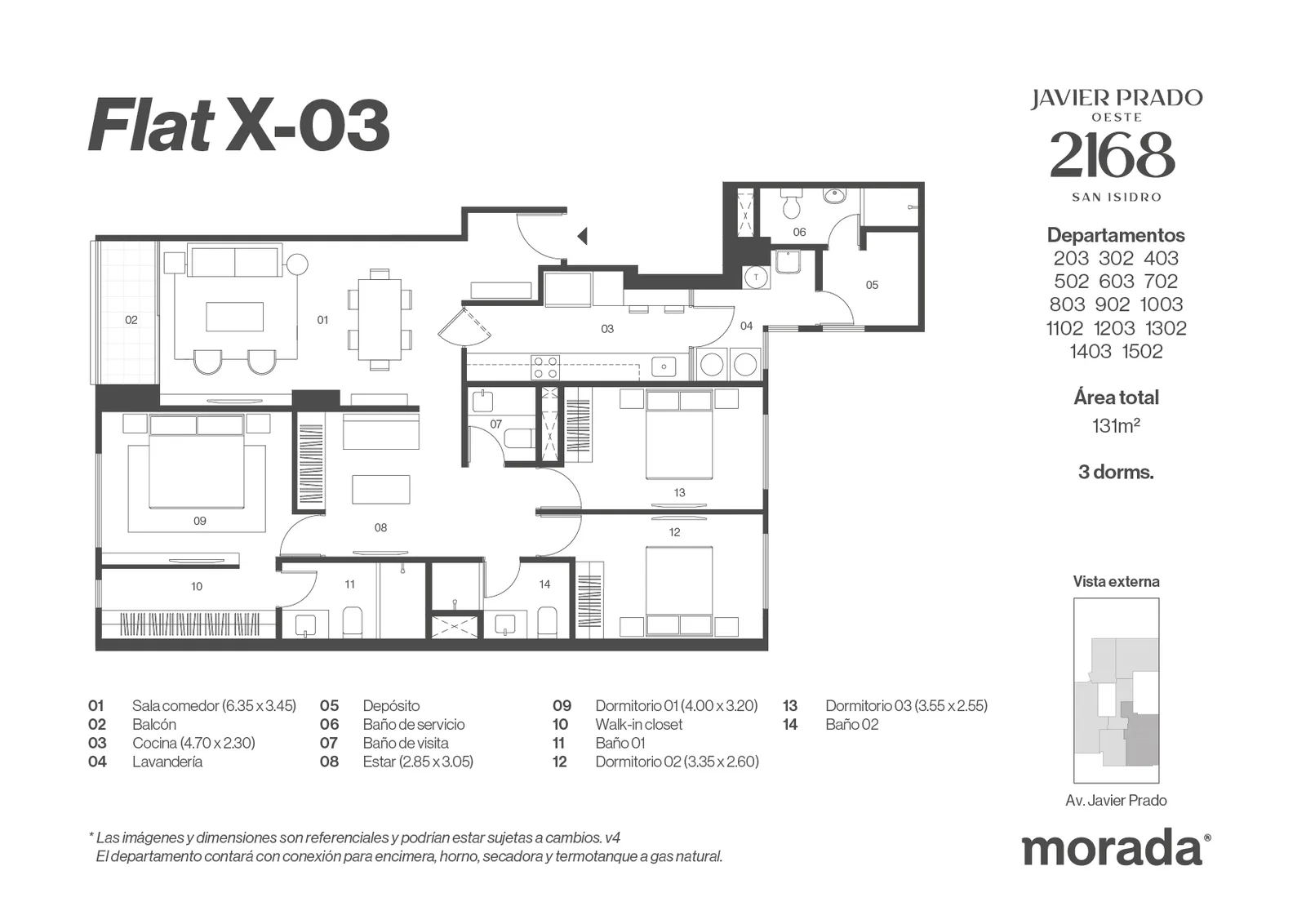 Modelo X-03 · Pisos 2 al 13