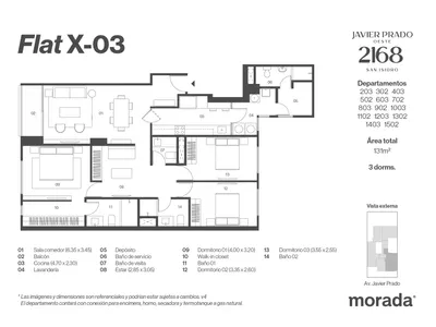 Modelo X-03 · Pisos 2 al 13