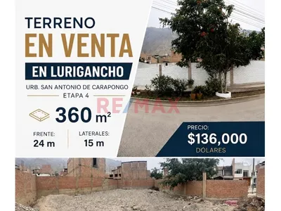 Terreno En Venta En Lurigancho, San Antonio De Carapongo Etapa 4 | 360 M²