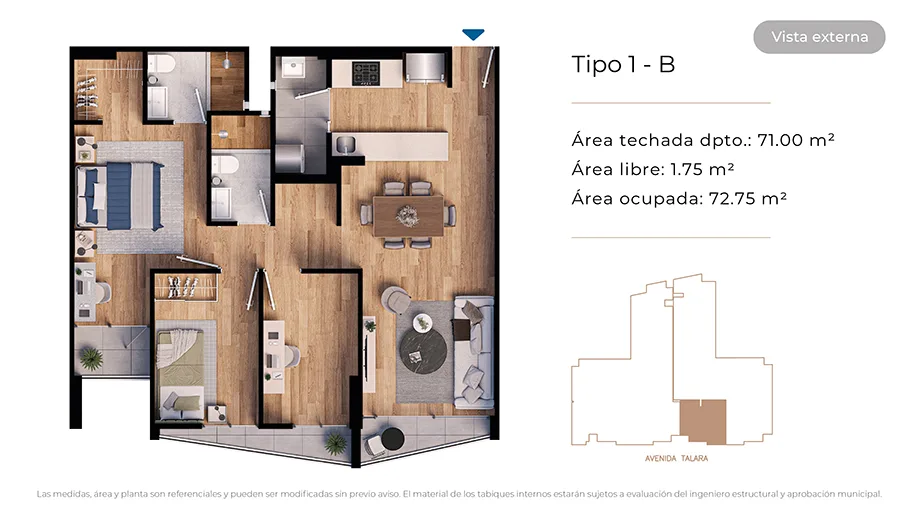 Modelo Tipo 1-B · Pisos 2 al 12