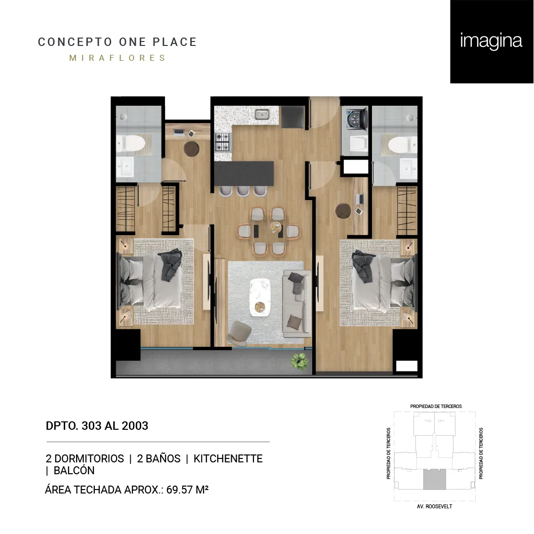 Modelo 2 Dormitorios + Kitchenette