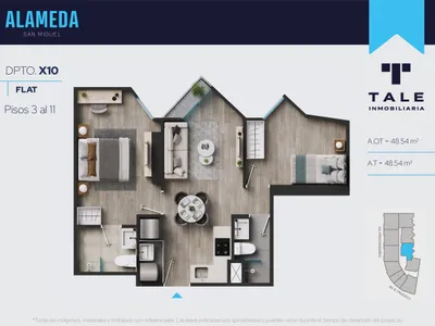 Departamento 2 dorm. 48.54 m²