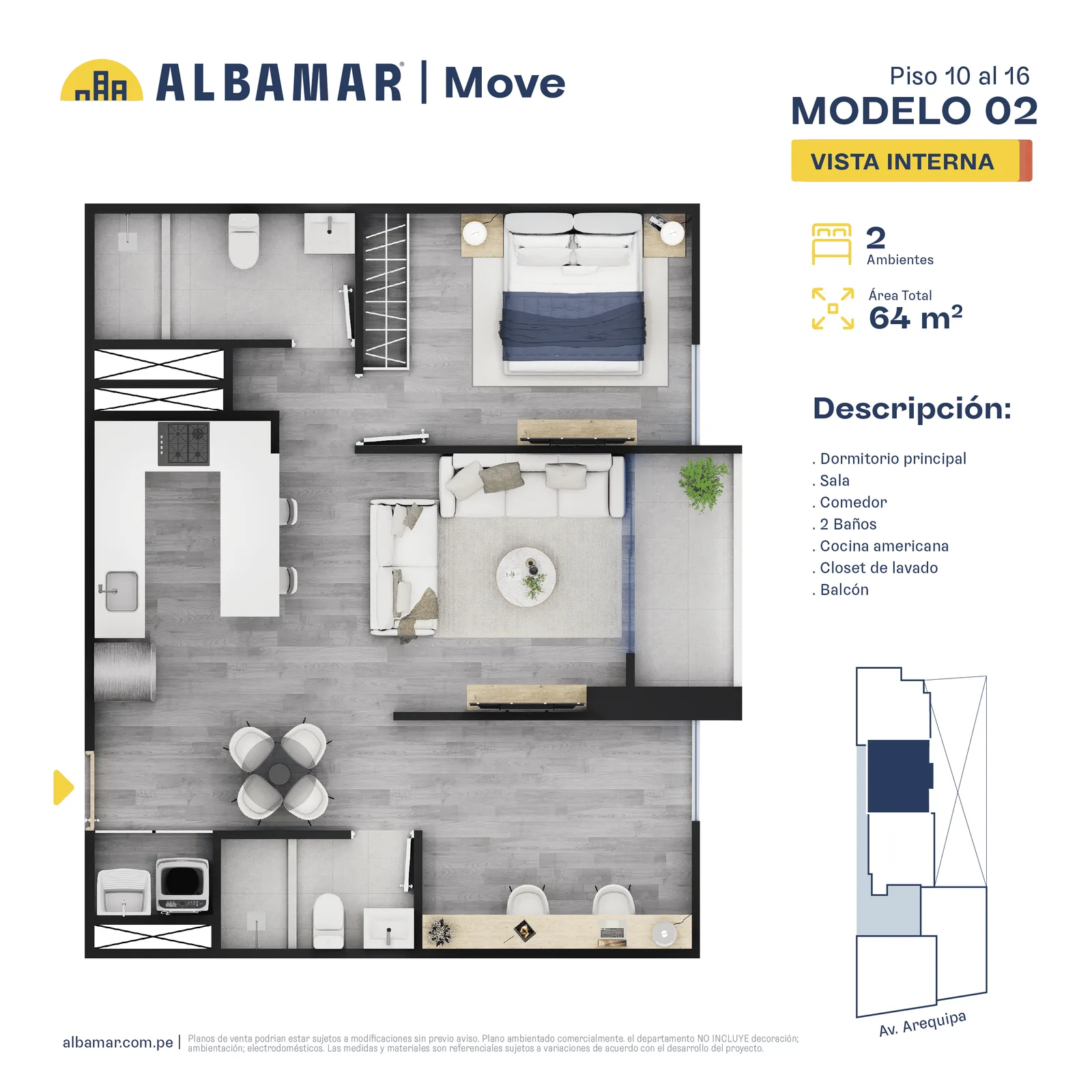 Modelo Modelo 2B · Pisos 11, 13, 14, 15, 16