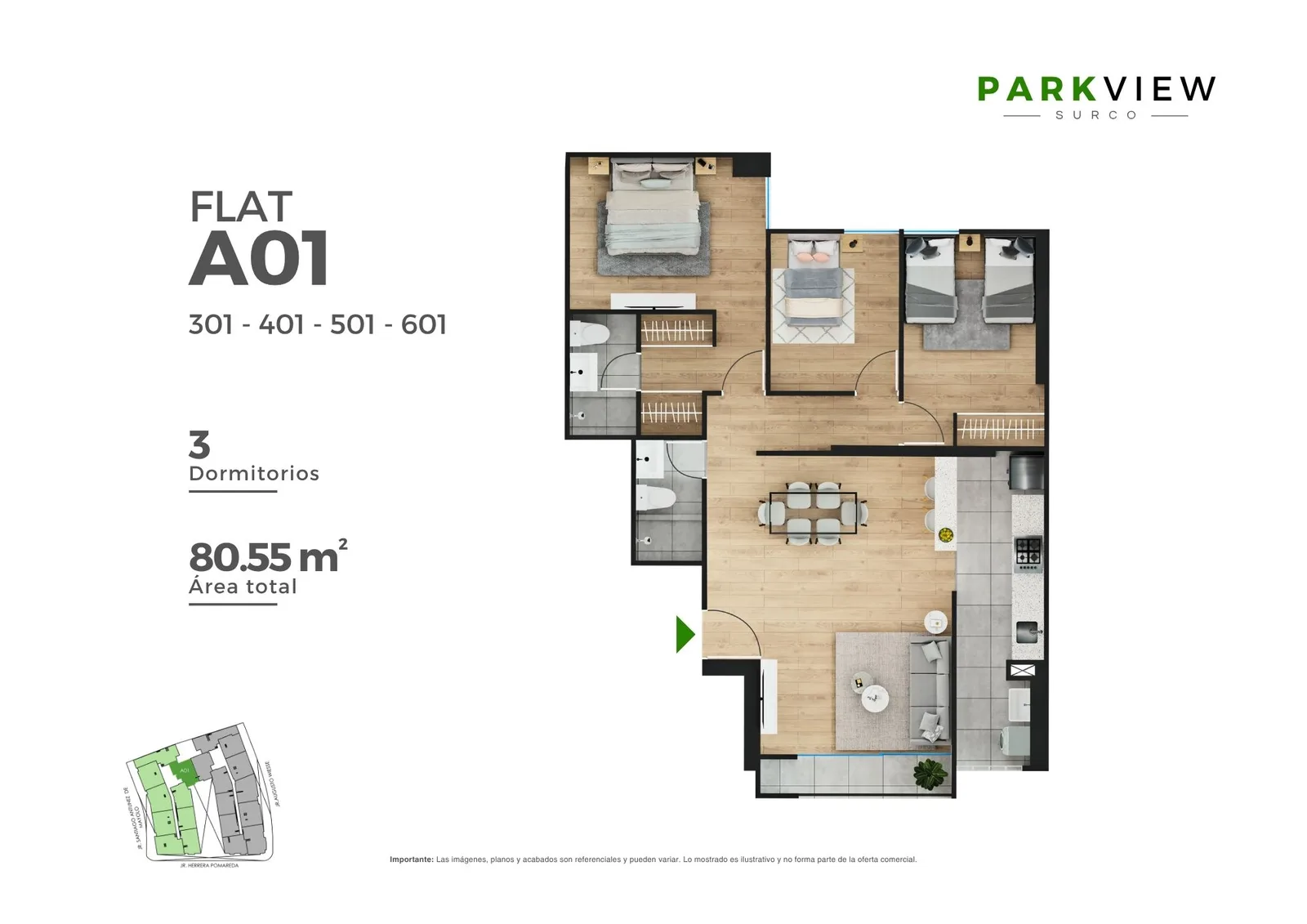 Modelo A 01 · Pisos 3, 4, 5, 6