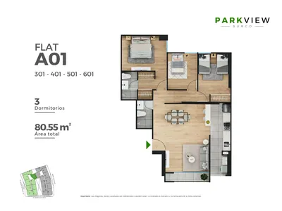 Departamento 3 dorm. 80.55 m²
