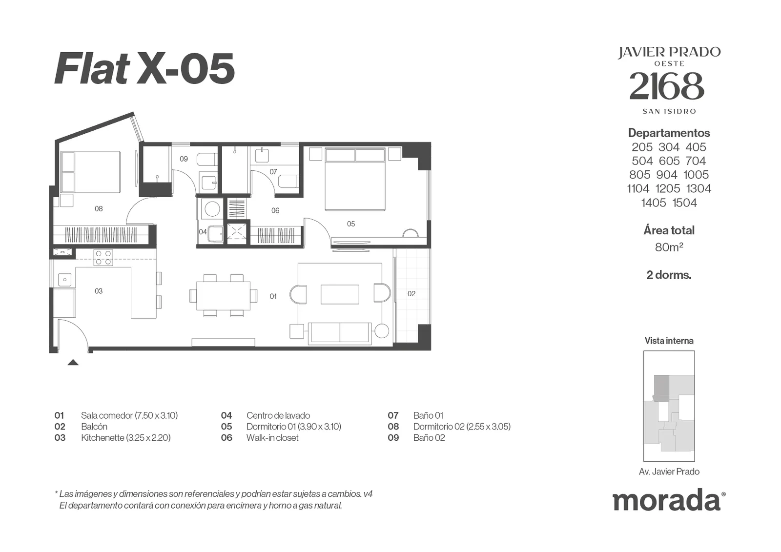 Modelo X-05 · Pisos 3, 4, 5, 7