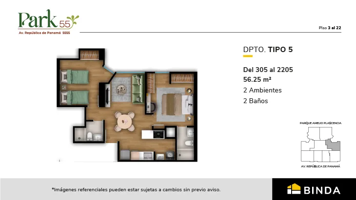Modelo TIPO 5 · Pisos 3 al 22