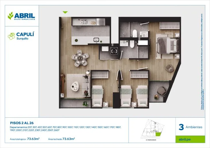 Modelo CAP-207AL2607_V1 · Pisos 2 al 26