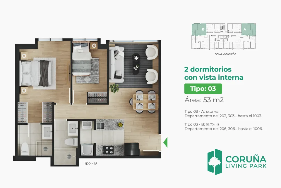 Modelo TIPO 3 - B · Pisos 2 al 10