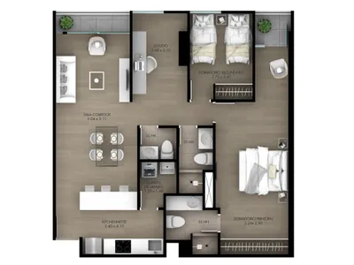 Departamento 2 dorm. 85.05 m²