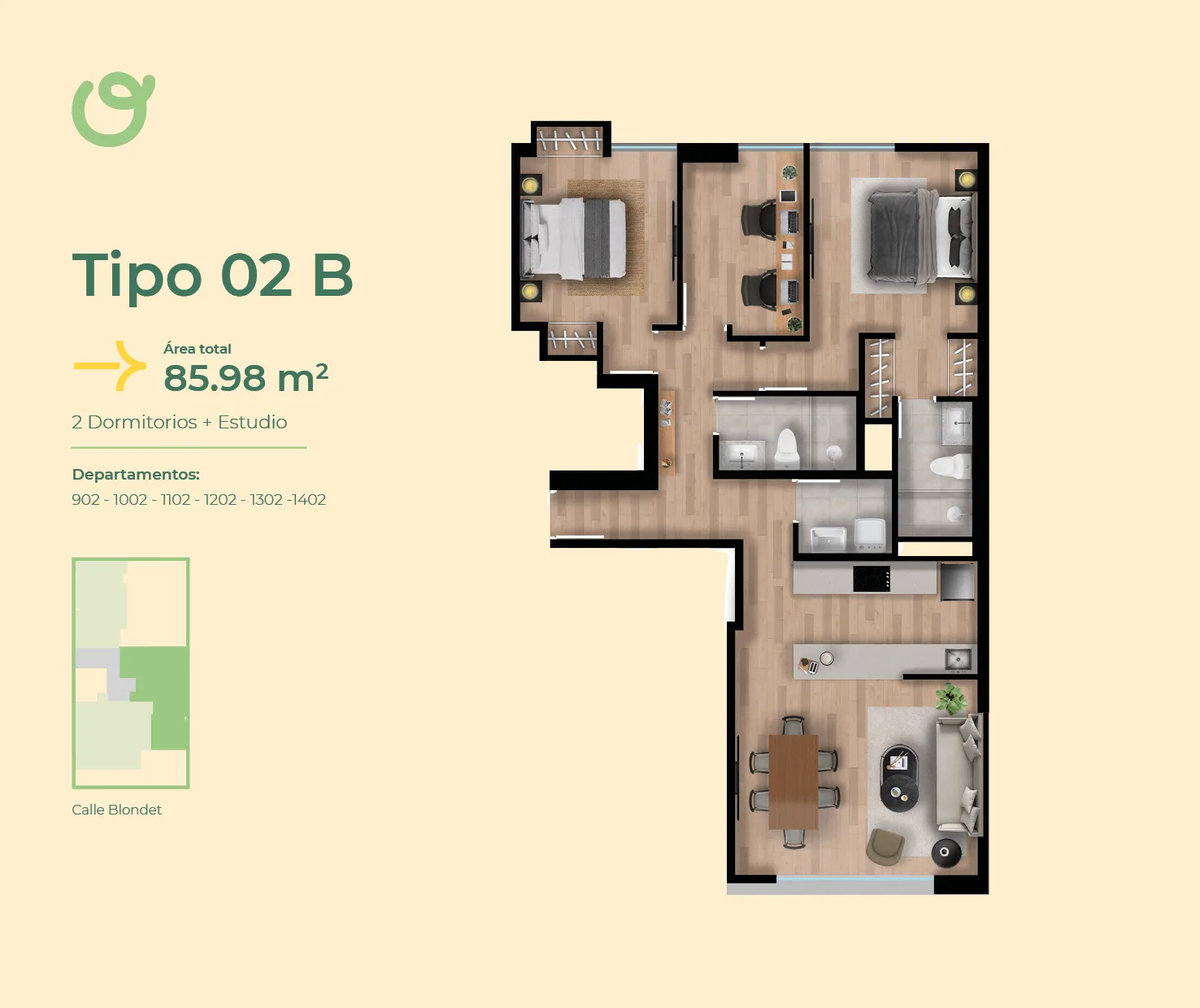 Modelo Tipo 2 B · Pisos 9 al 14