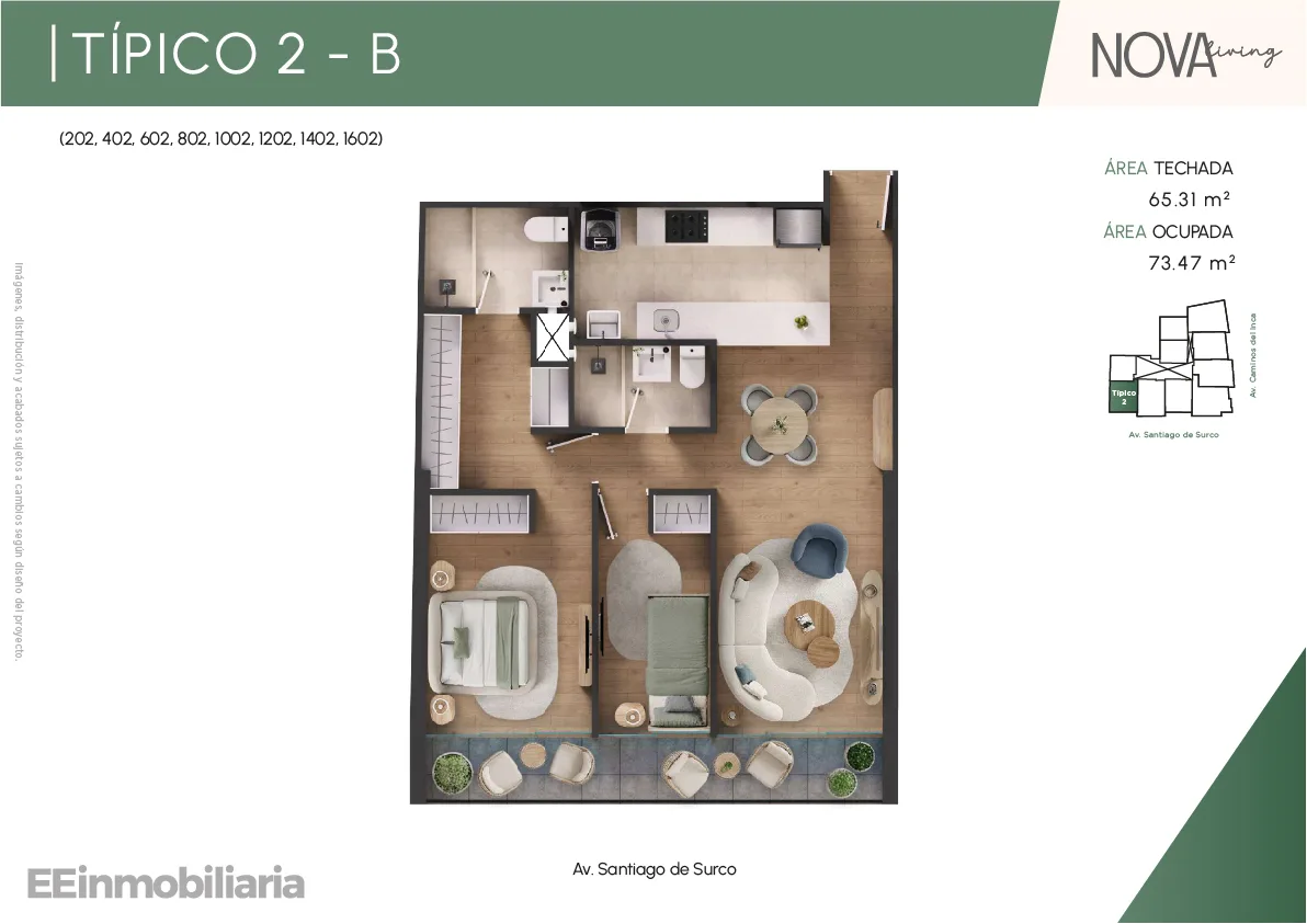 Modelo TípIco 2-B · Pisos 4 al 16