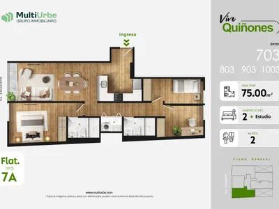 Departamento 3 dorm. 75 m²
