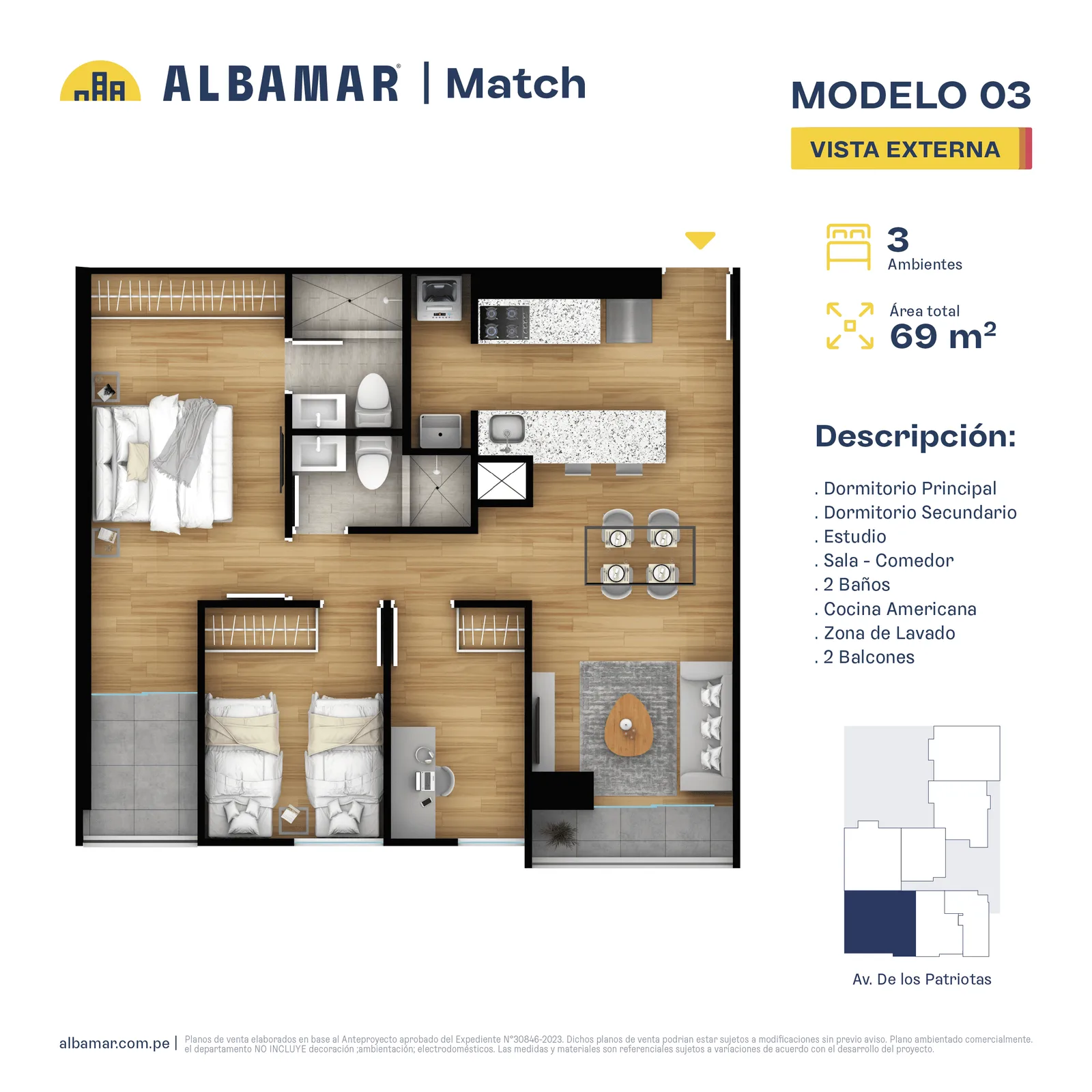 Modelo TIPO 3 · Pisos 6, 7, 8, 12, 20