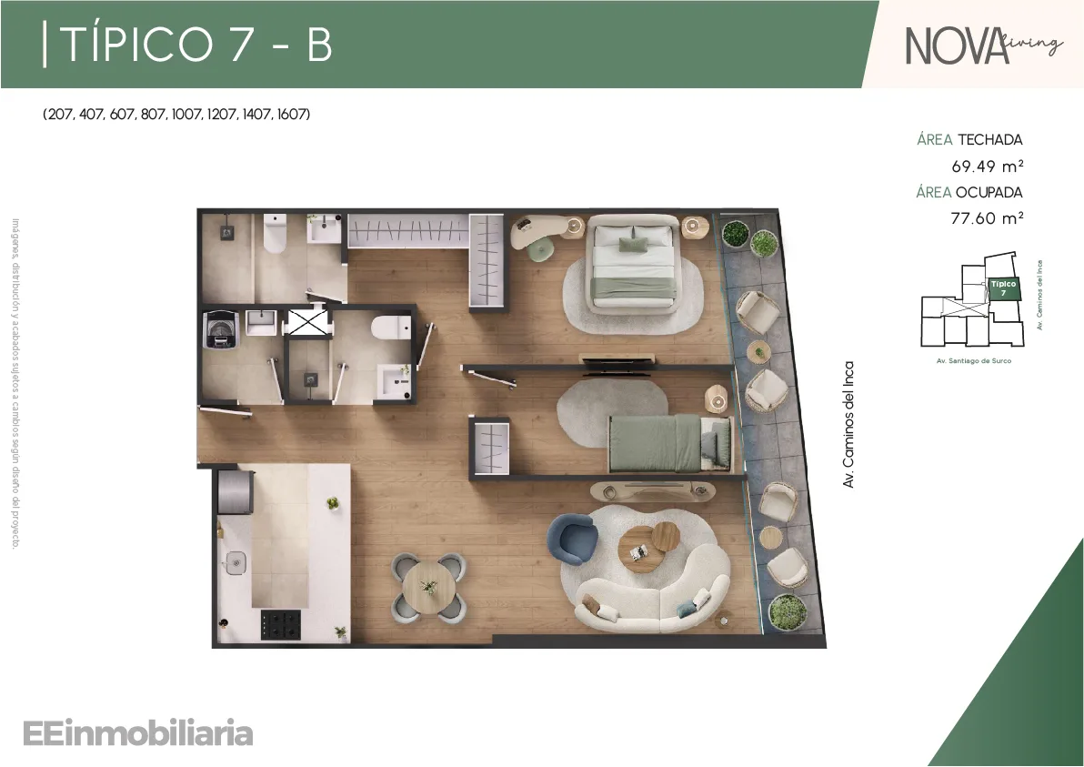 Modelo Típico 7-B · Pisos 2 al 16