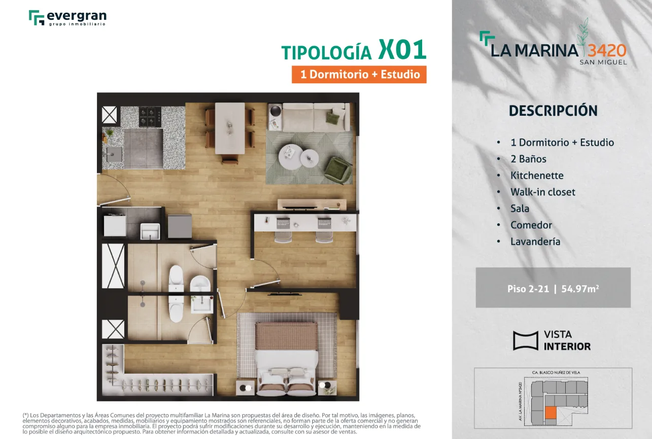 Modelo Tipo 01 · Pisos 2 al 21