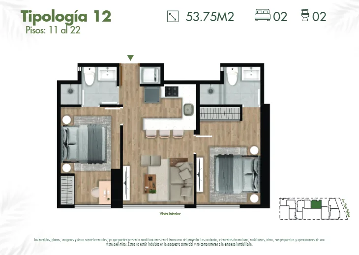 Modelo 12 · Pisos 11 al 22
