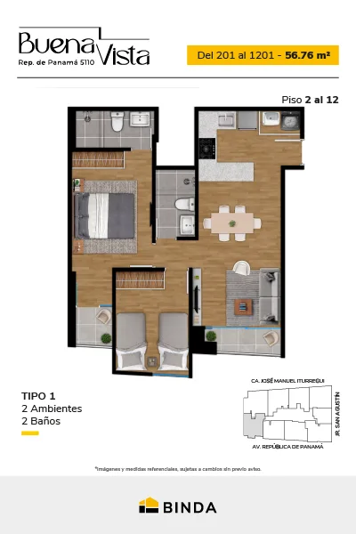 Modelo TIPO 1 · Pisos 3 al 12