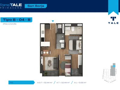 Departamento 2 dorm. 52.44 m²