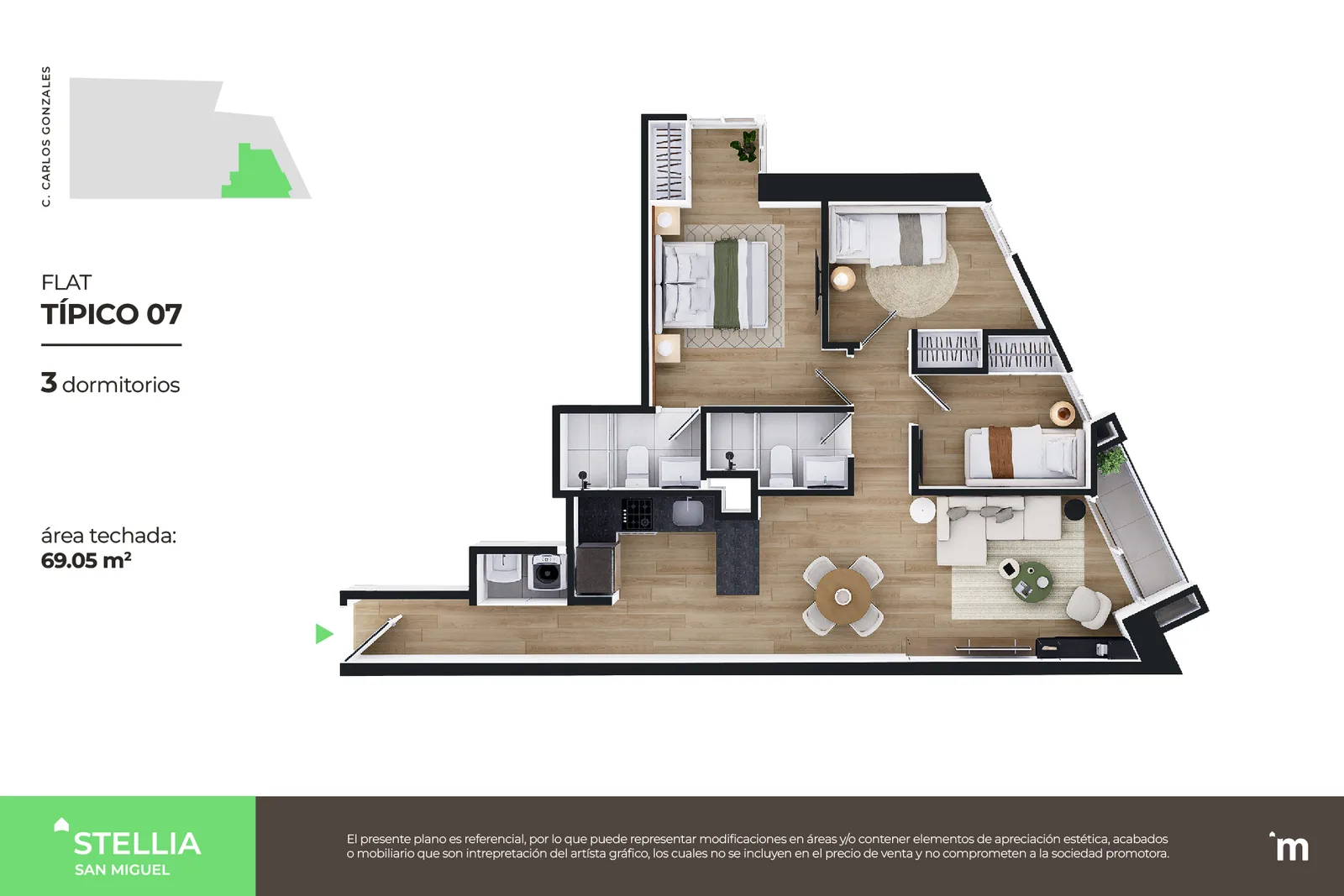 Modelo Flat Típico 07 · Pisos 3 al 15
