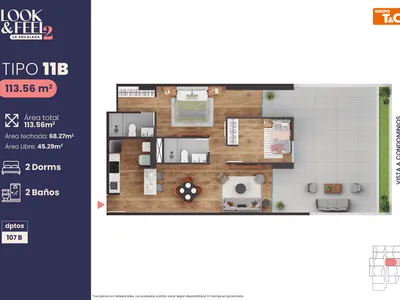 Departamento 2 dorm. 113.56 m²